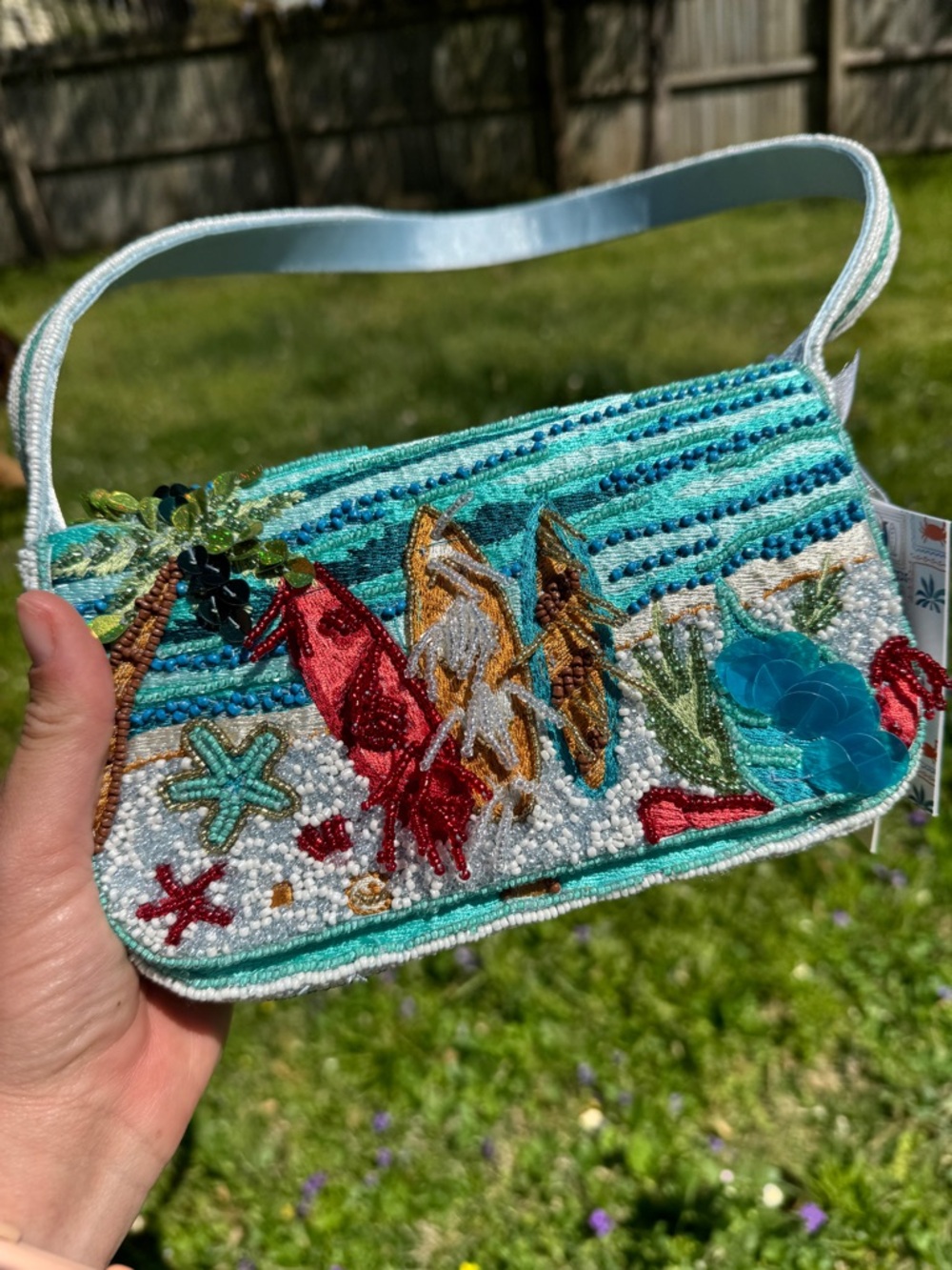 Beaded Surf Board Shoulder Bag Beach Purse NWT